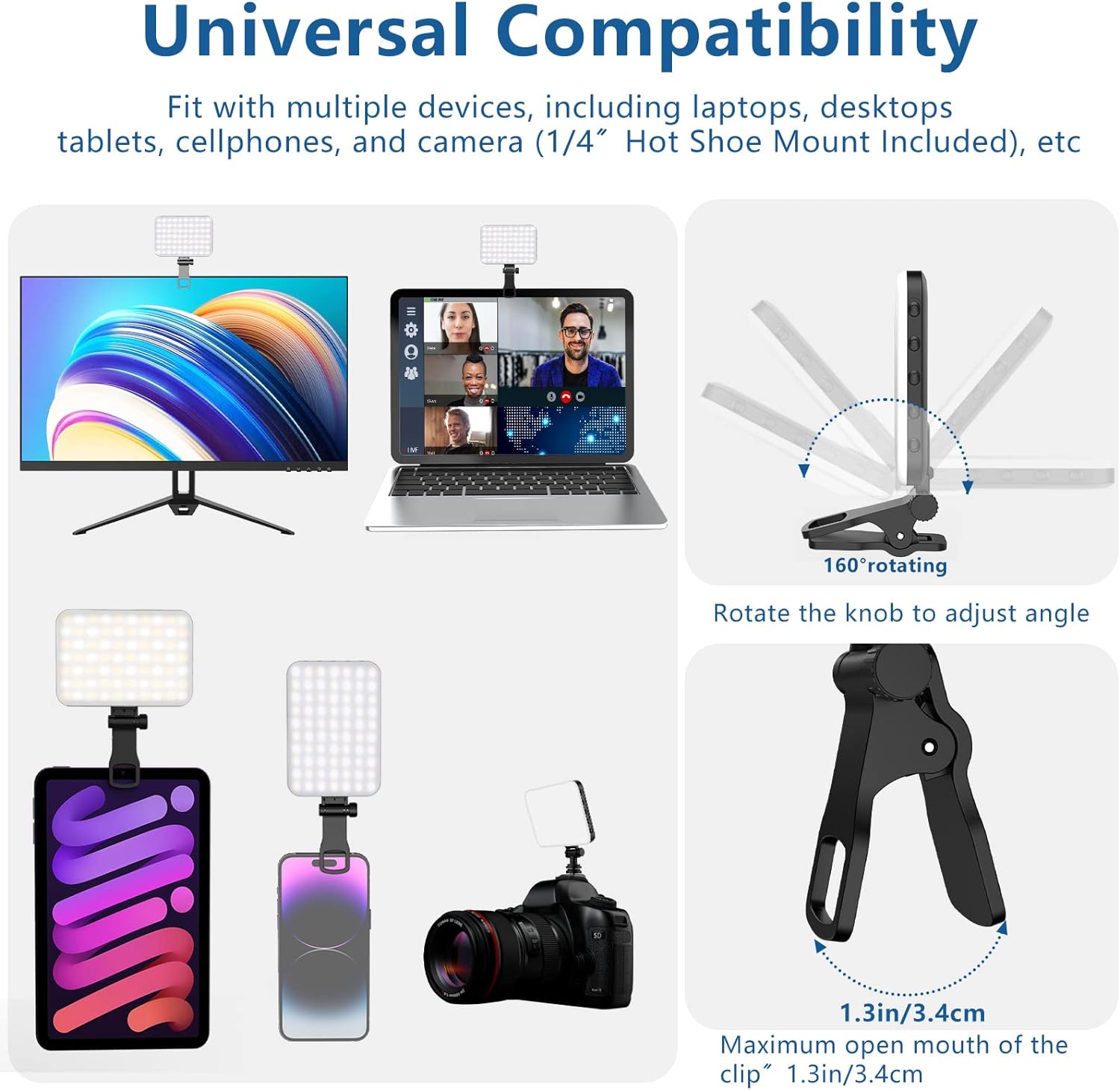 ALTSON 60 LED Portable Selfie Light Video Conference Lighting with Clip & Camera Tripod Adapter Rechargeable 2 - view 2