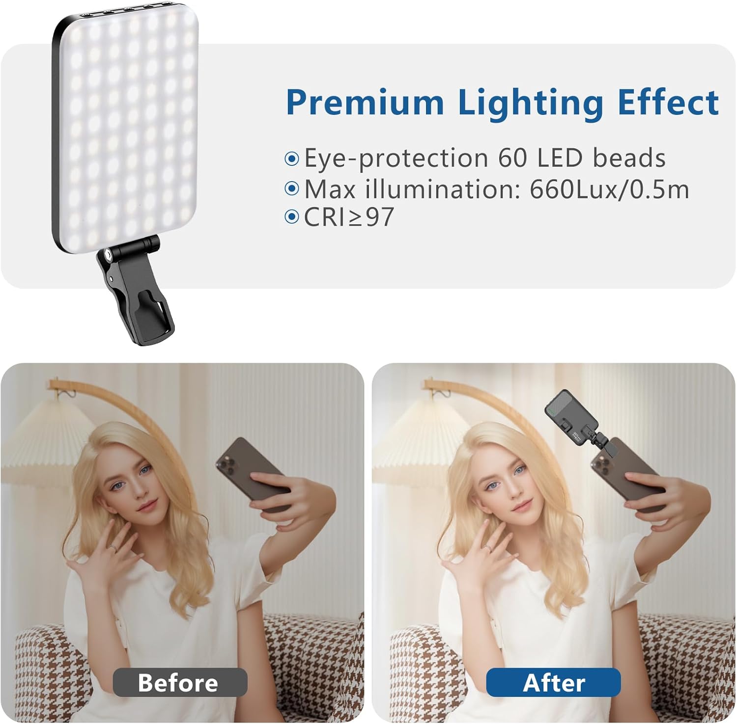 ALTSON 60 LED Portable Selfie Light Video Conference Lighting with Clip & Camera Tripod Adapter Rechargeable 2 - view 4