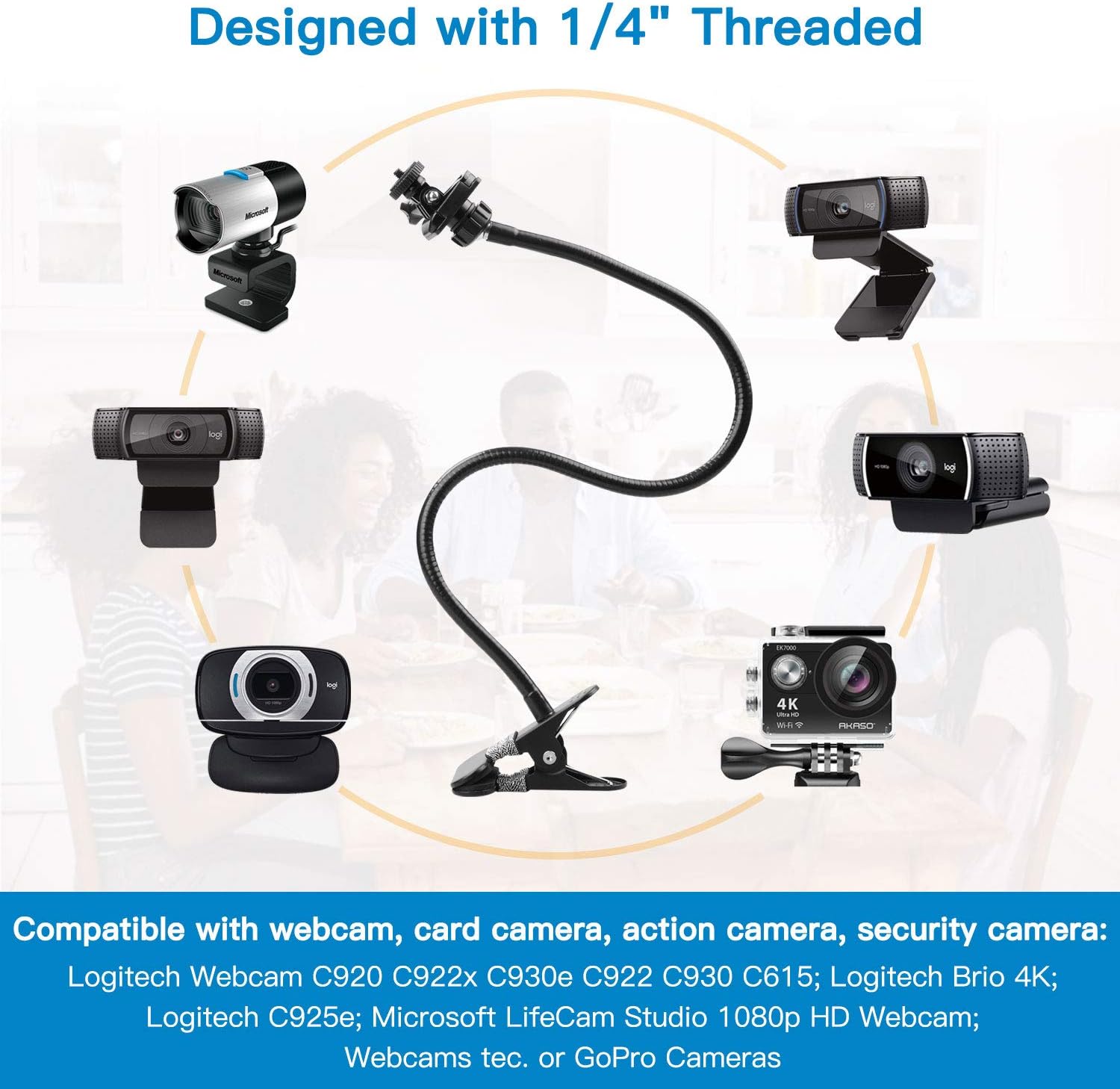 Pipishell 25 Inch Webcam Stand, Flexible Desk Mount Clamp Gooseneck Stand for Logitech Webcam C960 C930e C930  - view 2