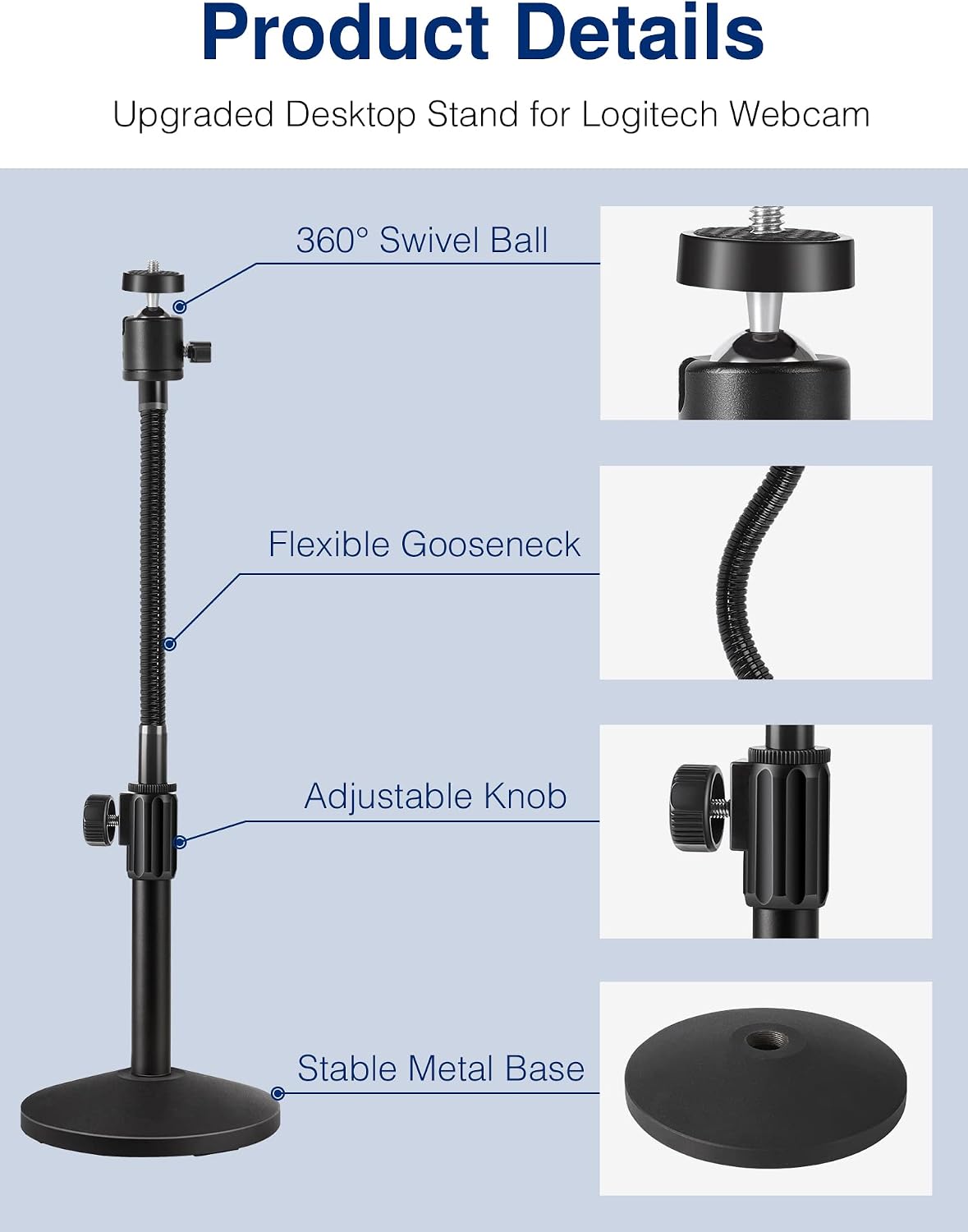 Puroma Webcam Stand GooseNeck Mount Desktop Camera for Logitech Webcam - view 3