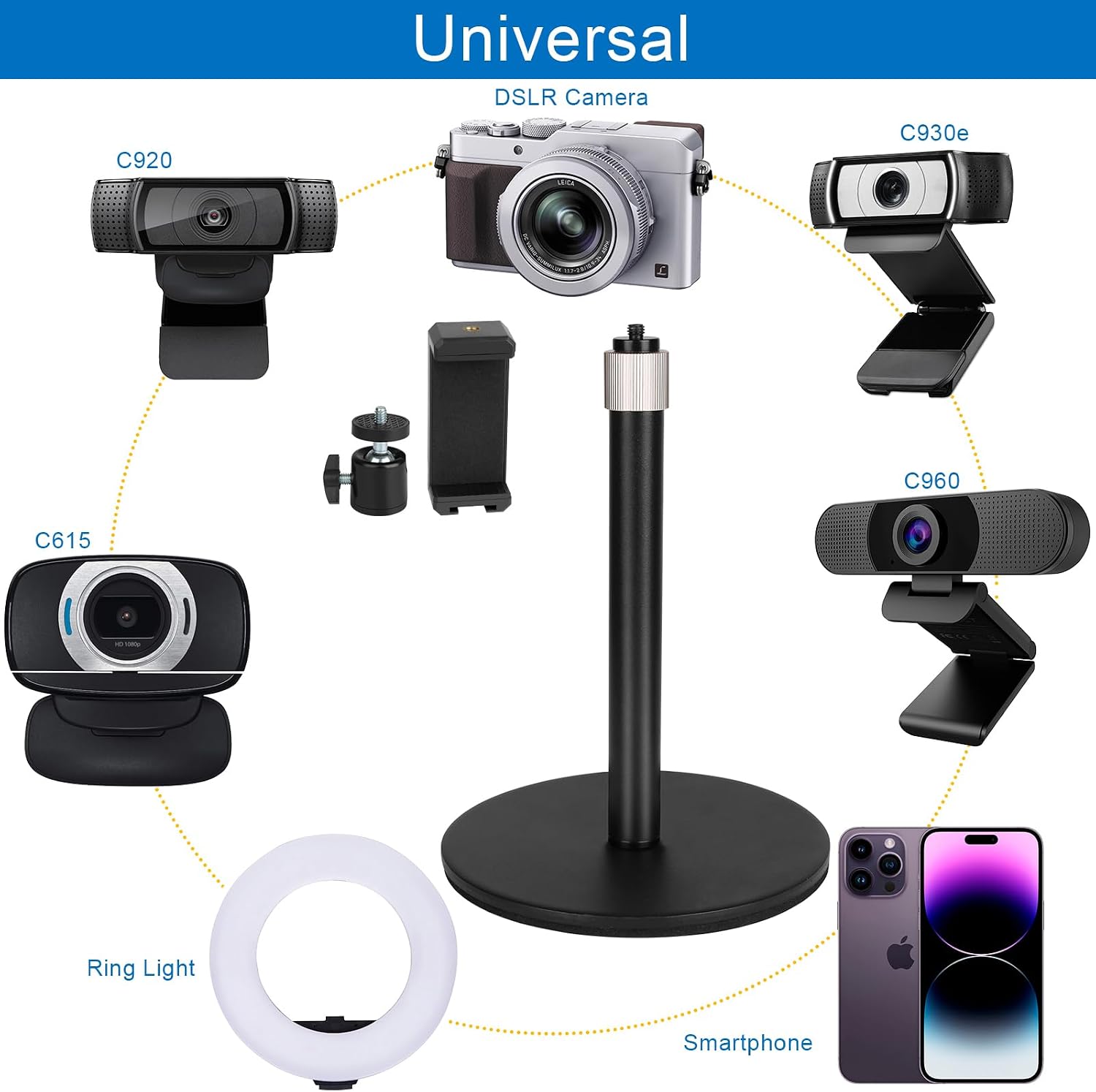 Webcam Camera Stand Phone Holder for Desk,1/4″-20 Threaded Compatible with Logitech Webcam C920 / C920S / C920 - view 7