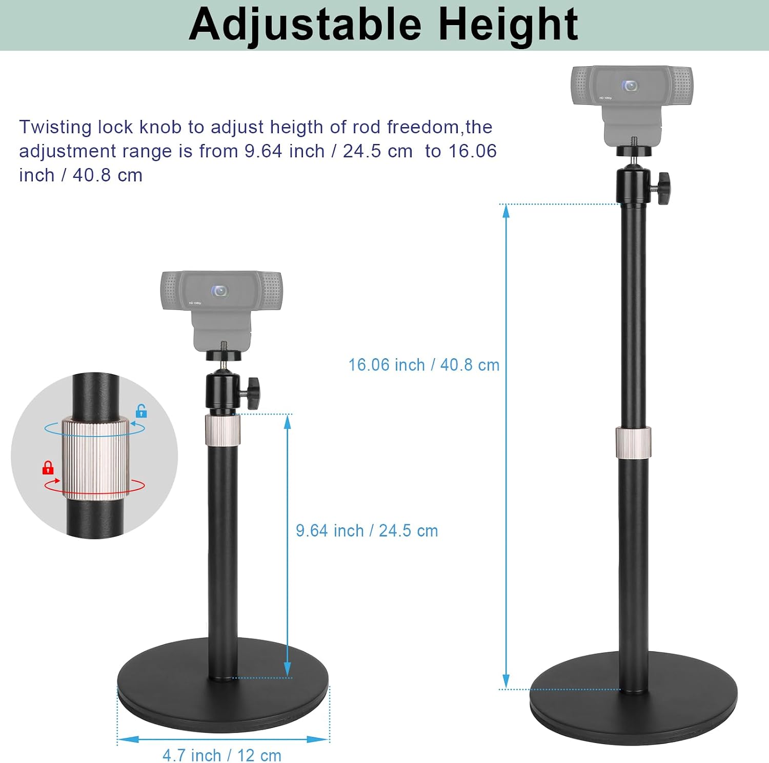 Webcam Camera Stand Phone Holder for Desk,1/4″-20 Threaded Compatible with Logitech Webcam C920 / C920S / C920 - view 2