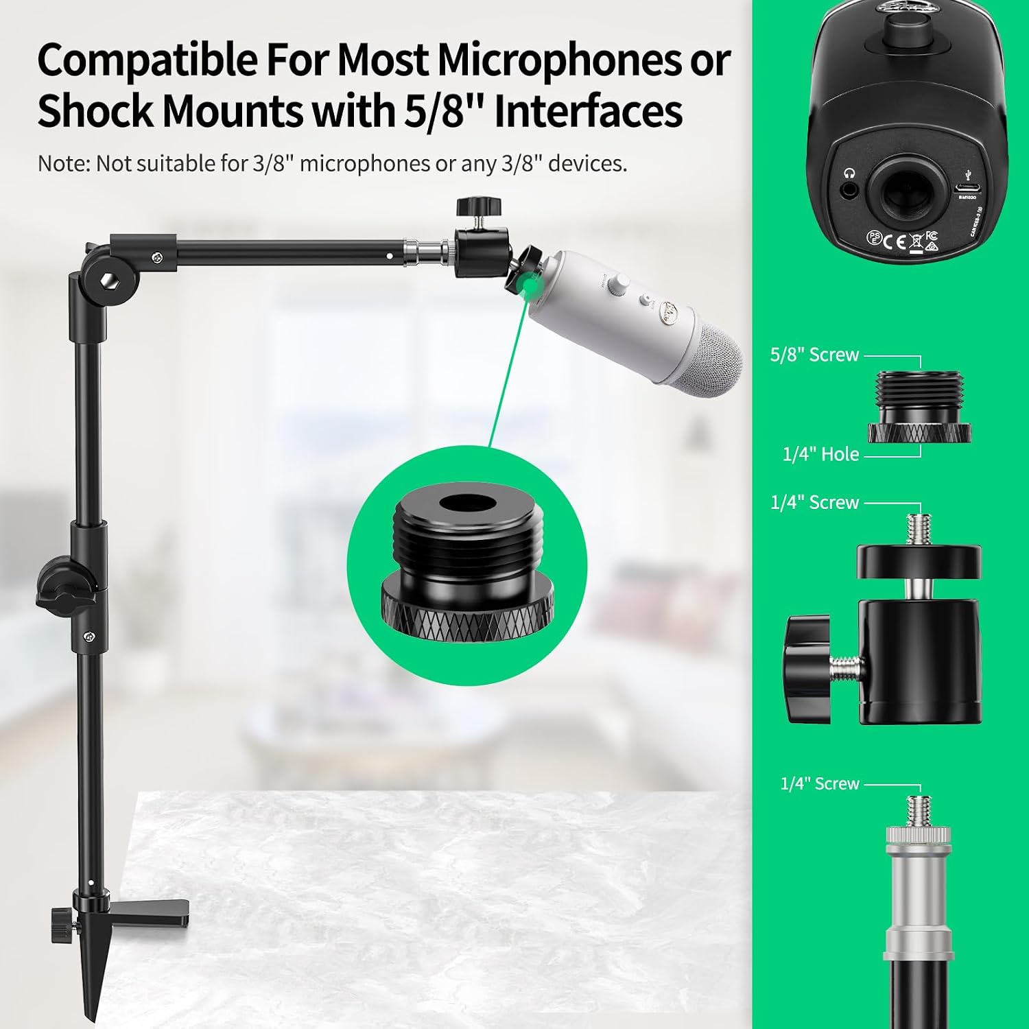 Webcam Stand Camera Desk Mount with Phone Holder & 5/8″ Screw – 22″ Flexible Projector Stand Gooseneck Desk Mi - view 6