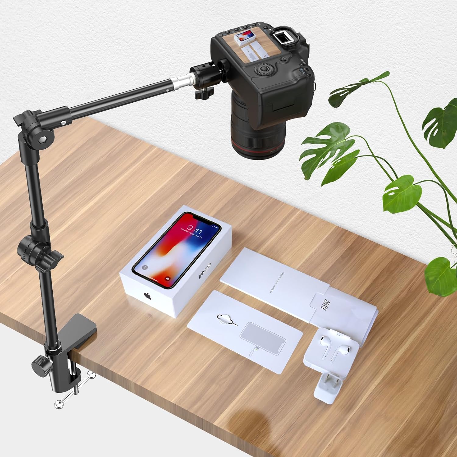 Webcam Stand Camera Desk Mount with Phone Holder & 5/8″ Screw – 22″ Flexible Projector Stand Gooseneck Desk Mi - view 2