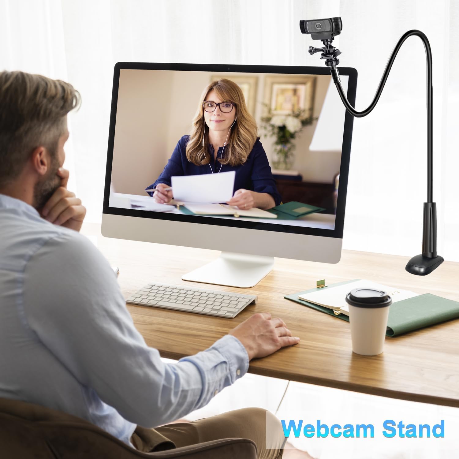 Webcam Stand for Desk, Flexible Gooseneck Webcam Mount Holder Arm with Phone Holder, Web Cam Stand Computer Ca - view 2
