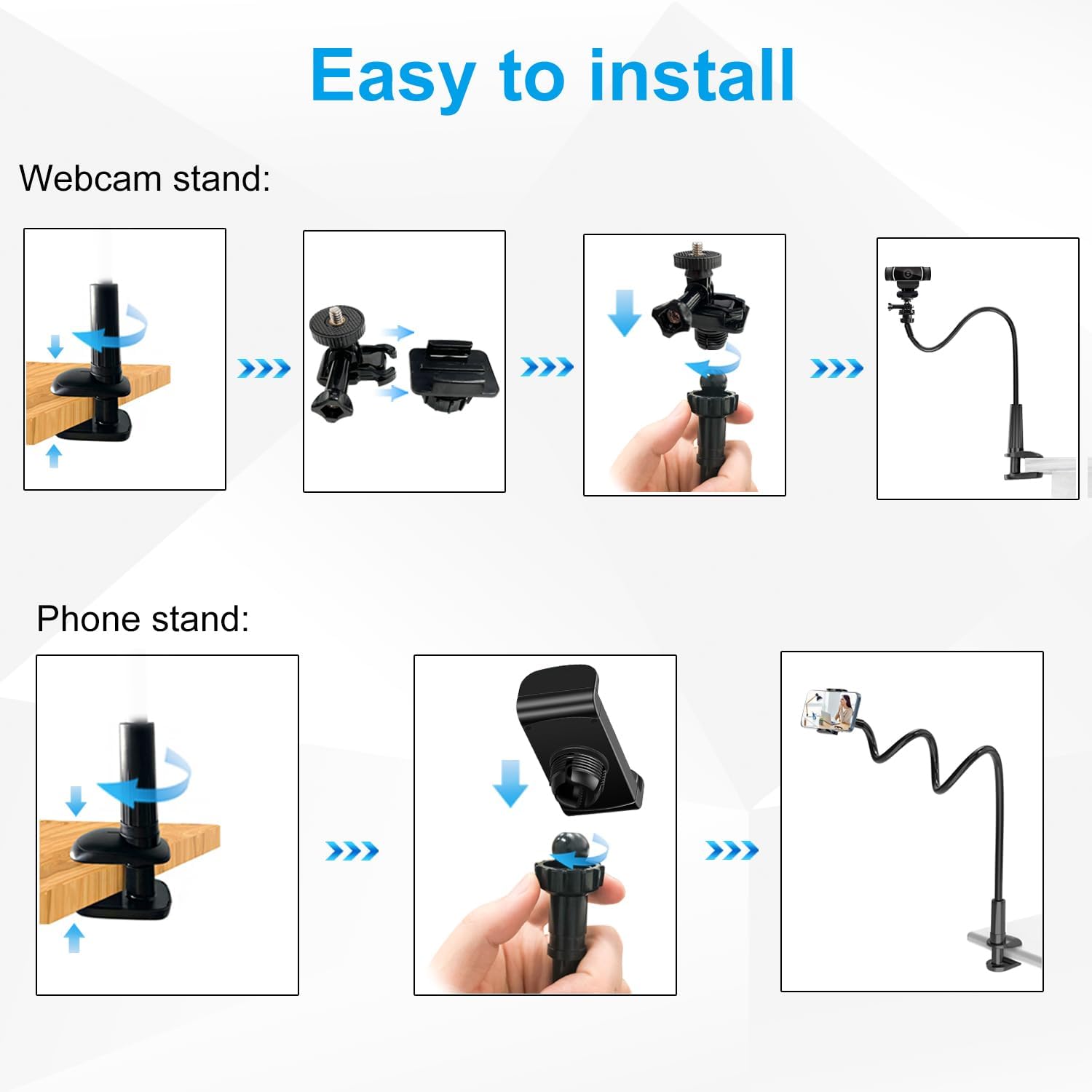 Webcam Stand for Desk, Flexible Gooseneck Webcam Mount Holder Arm with Phone Holder, Web Cam Stand Computer Ca - view 7