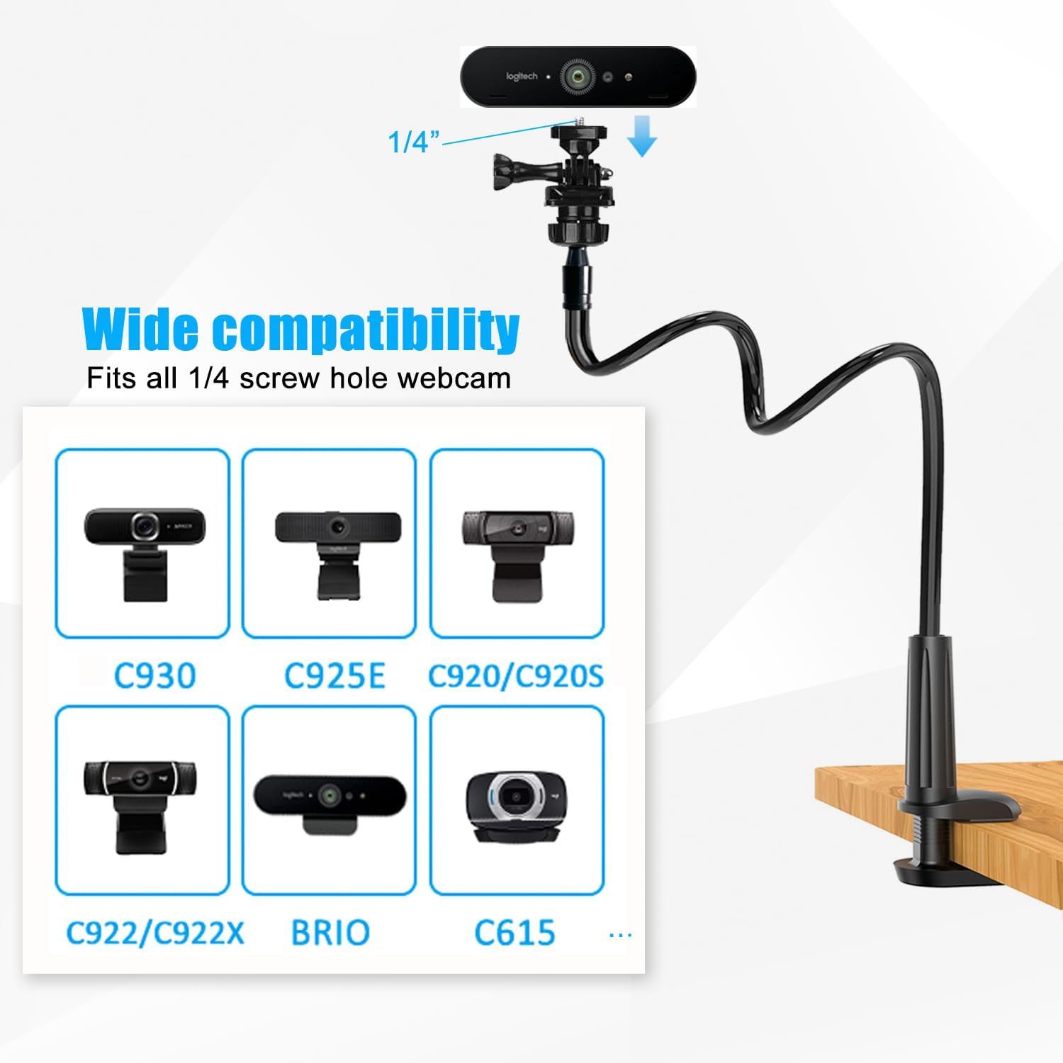 Webcam Stand for Desk, Flexible Gooseneck Webcam Mount Holder Arm with Phone Holder, Web Cam Stand Computer Ca - view 4