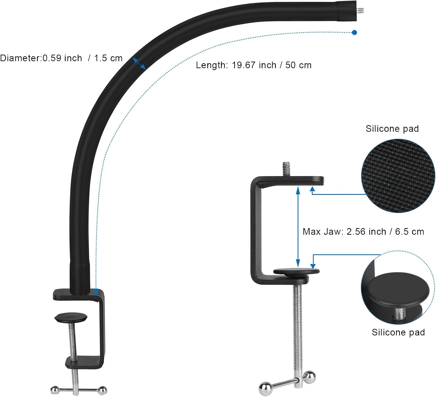 Webcam Stand for Desk,Camera Stand Desk Webcam Mount Clamp Clip,50cm Gooseneck Arm for Logitech Webcam C920/C9 - view 7