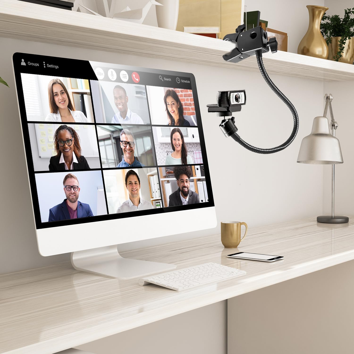 Webcam Stand, Webcam Mount Gooseneck Arm with Phone Holder Web Camera Stand Desk Mount Clip Clamp for Logitech - view 6