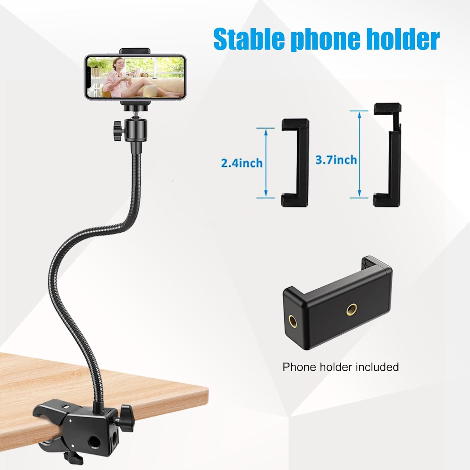 Webcam Stand, Webcam Mount Gooseneck Arm with Phone Holder Web Camera Stand Desk Mount Clip Clamp for Logitech - view 5