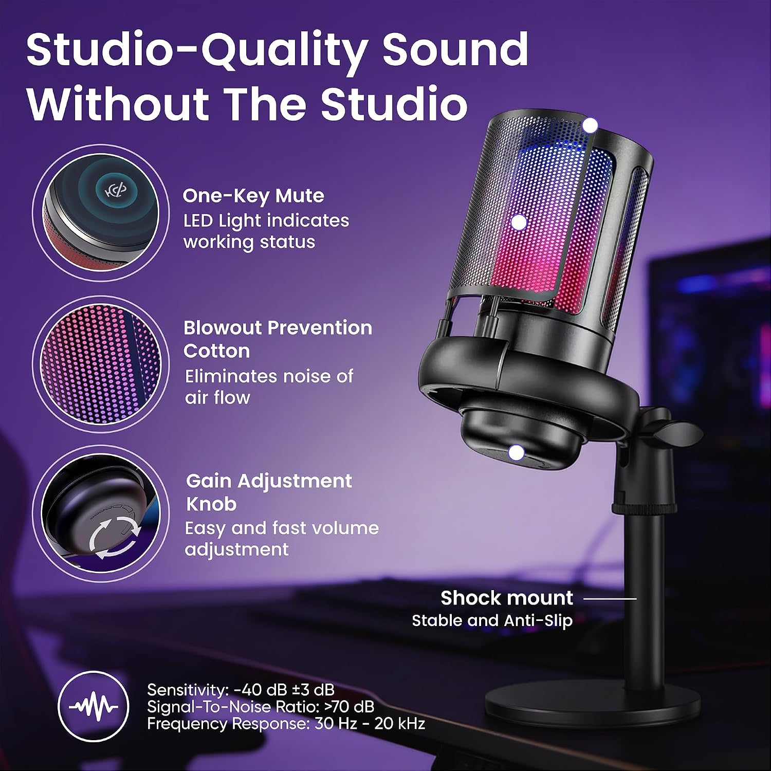 Webcam Streaming Kit for Gaming Setup–1080P HD Camera, RGB USB Microphone & LED Light, All-in-One Streaming Ac - view 5