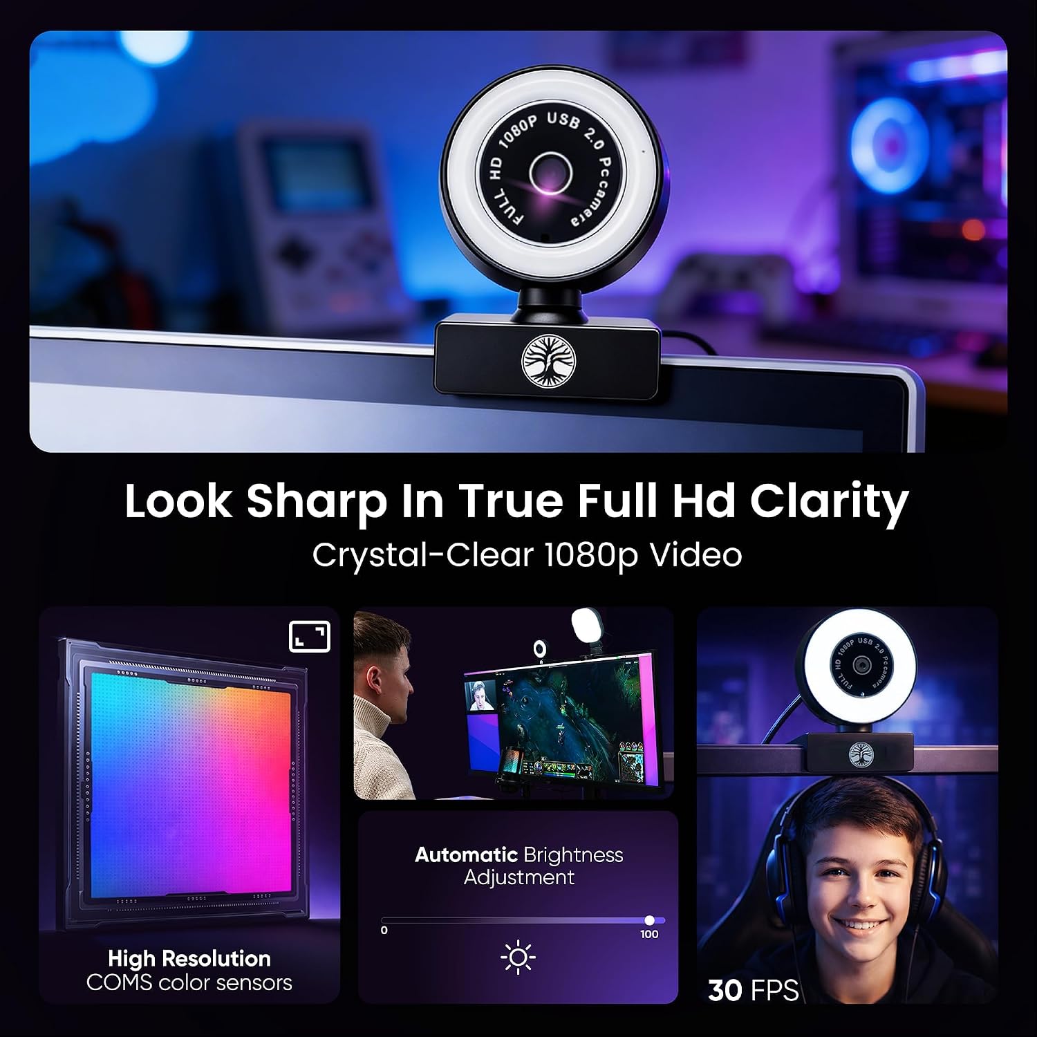 Webcam Streaming Kit for Gaming Setup–1080P HD Camera, RGB USB Microphone & LED Light, All-in-One Streaming Ac - view 6