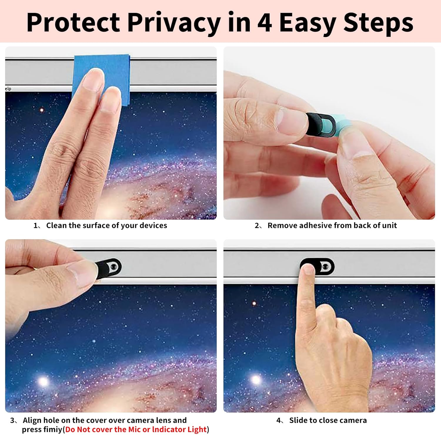 Yilador Webcam Cover (3 Pack), 0.03 inch Ultra Thin Laptop Camera Cover Slide for iPhone iPad MacBook Pro Comp - view 5
