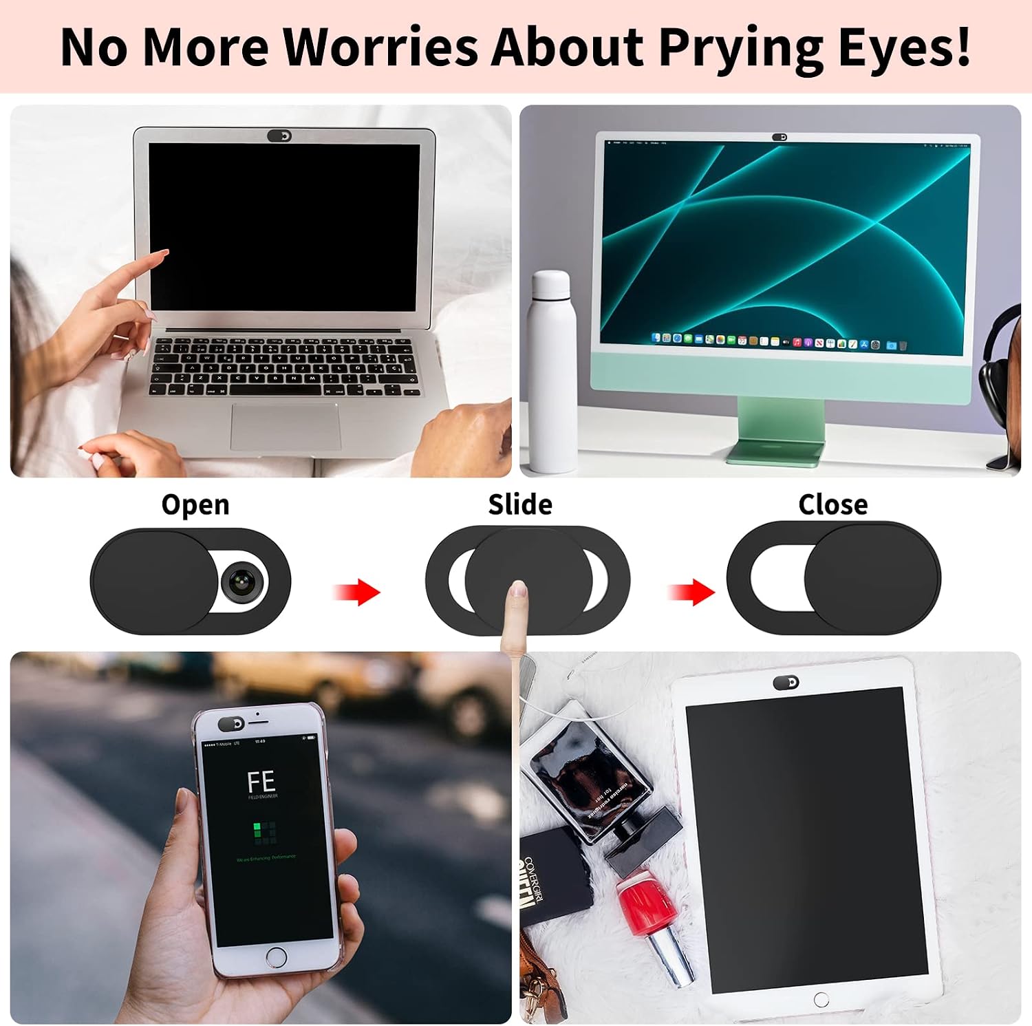 Yilador Webcam Cover (3 Pack), 0.03 inch Ultra Thin Laptop Camera Cover Slide for iPhone iPad MacBook Pro Comp - view 6